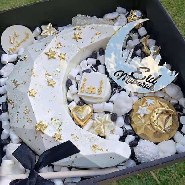 8 Hule Eid Mubarak 3D Måne Stjerne Silikon Kakeform