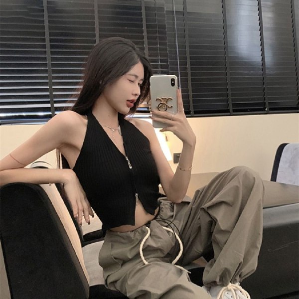 Riimu Neck Camisole Naisten Crop Top MUSTA Black
