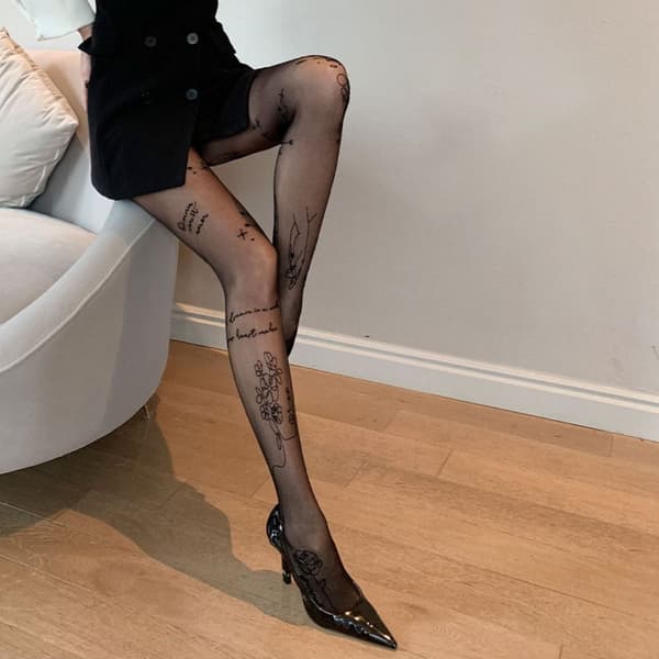 Kuvioidut pitkät sukat ohuet sukat MUSTA black