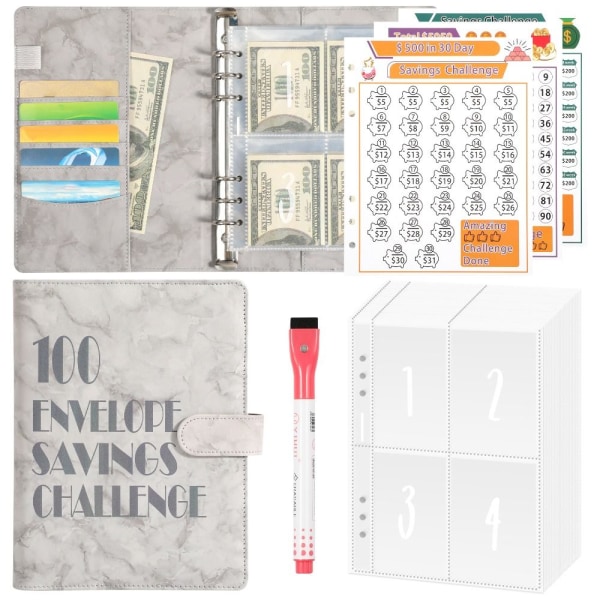 100 Days Savings Challenge Spara utmaning Pärm GRÅ Grey