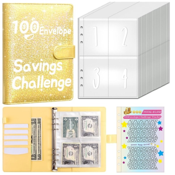100 Days Savings Challenge Saving Challenge Binder KELTAINEN Yellow