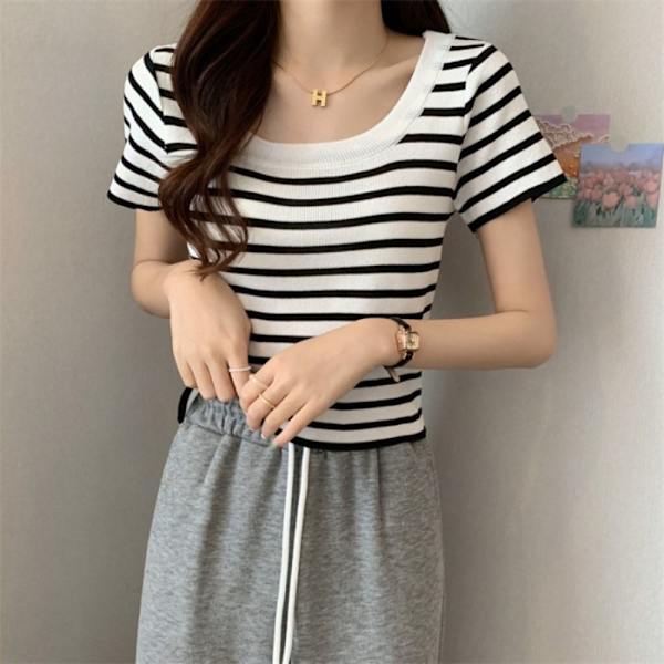 Kintted T-skjorte Dame Topp HVIT White