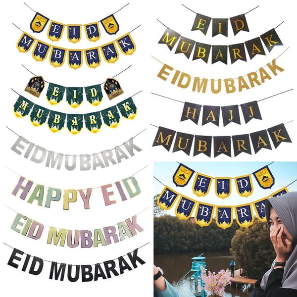 Eid Mubarak Banner Flagg Ramadan Kareem Måne Stjerne