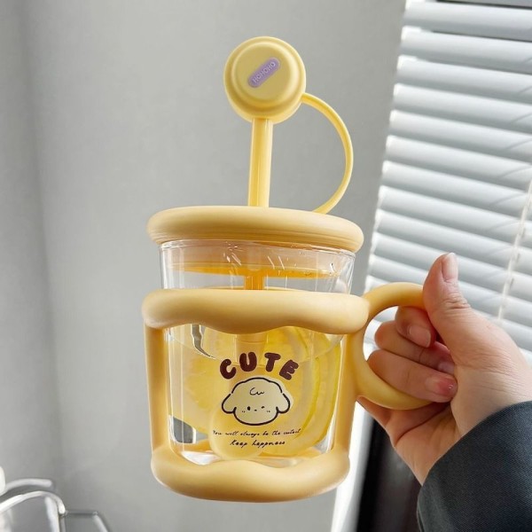 450ml Cartoon Glass Cup -kahvimuki KELTAINEN Yellow