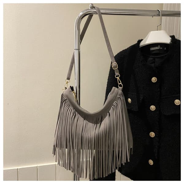 Crossbodyväska med tofsar och fransar, GRÅ Grey