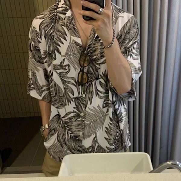 Hawaiian Blossom Shirt Miesten lyhythihainen paita MUSTA M M Black M-M