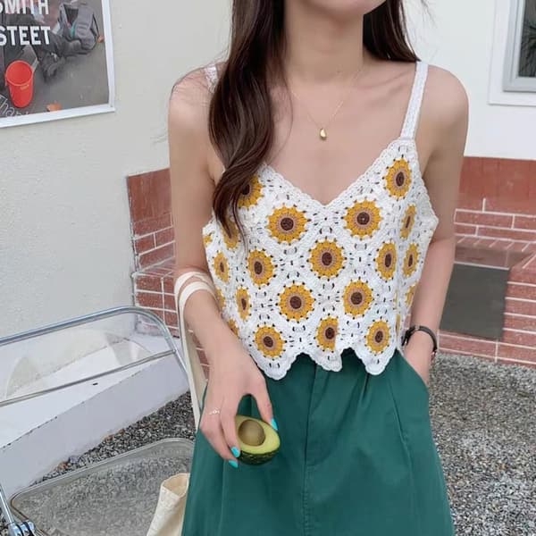 Stickad väst Dam Crop Top VIT white