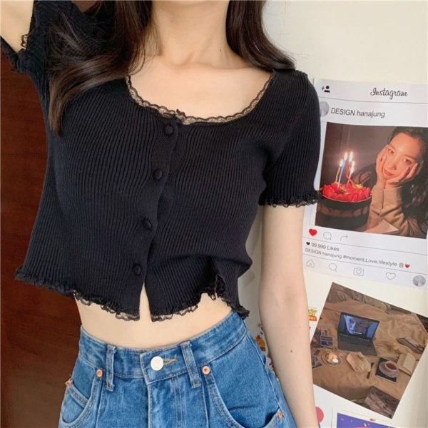 Blonde T-shirt Crop Top SORT Black