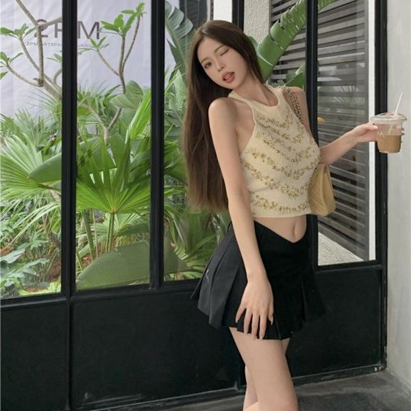 Stickad Sling Tank Top APRIKOS Apricot