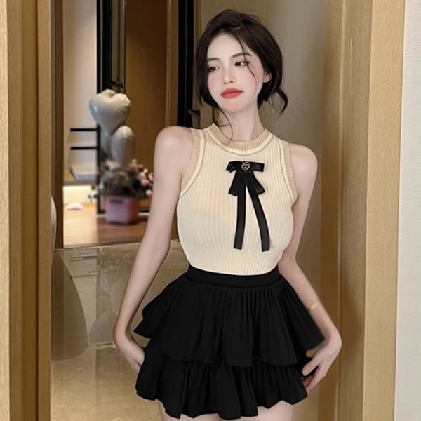 Kvinders ærmeløs camisole strikket ærmeløs top SORT black