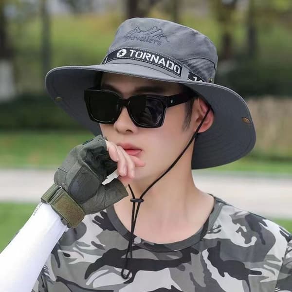 Herr Bucket Hatt Bredbrättad Hatt GRÅ grey