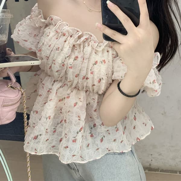 Blomstrete skjortebluse XL XL