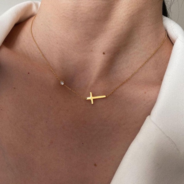 Gold Cross halskjede Enkelt skinnende kragebenskjede KEDE necklace