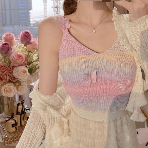 Strikket Tank Top Ærmeløs Slim Camisole PINK pink