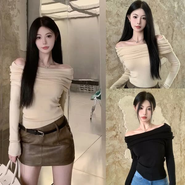 Langærmet Cropped T-shirt SORT Black