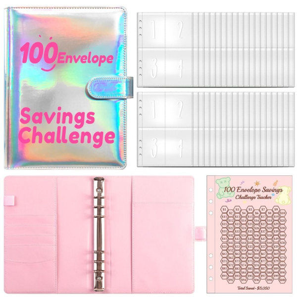 100 Days Savings Challenge Spare Penger Binder SØLV Silver