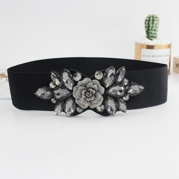 Rhinestone elastisk linning Bælte SORT Black