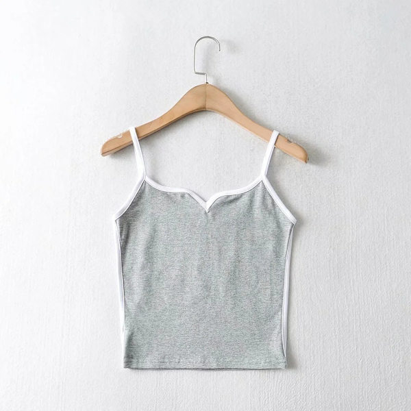 Summer Contrast Top Chicken Heart Collar Suspenders GRÅ L Grey L