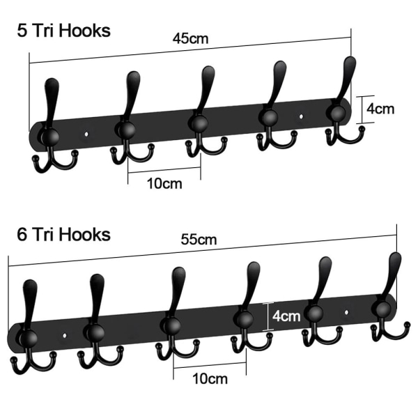 Sovrumsförvaringshållare Hängställning SVART 5 TRI KROKAR 5 TRI Black 5 Tri Hooks-5 Tri Hooks