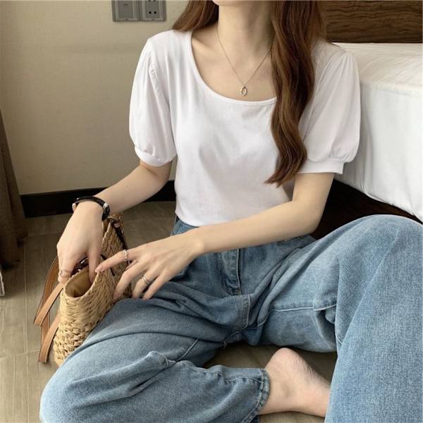 Slim Fit lyhythihainen Puff Sleeve T-paita VALKOINEN L white L