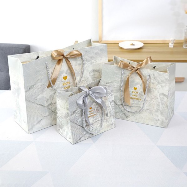Gavepose Marmormønster papirpose SILVER S S Silver S-S