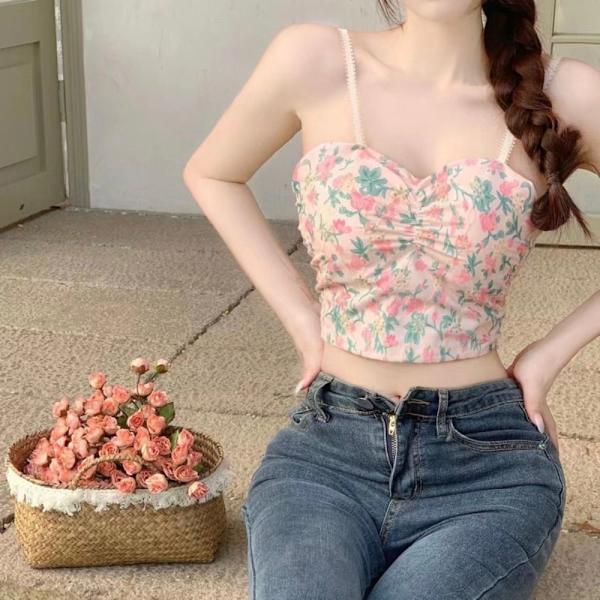 Sløyfe Stroppeløs Camisole Ermeløse topper ROSA ROSA Pink