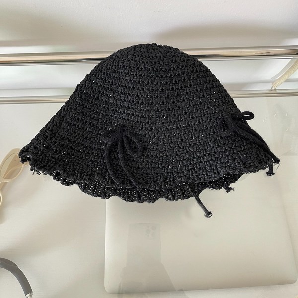 Bow Knot Beach Hat Sammenleggbar Bøttehatt HVIT SORT HVIT SORT White Black