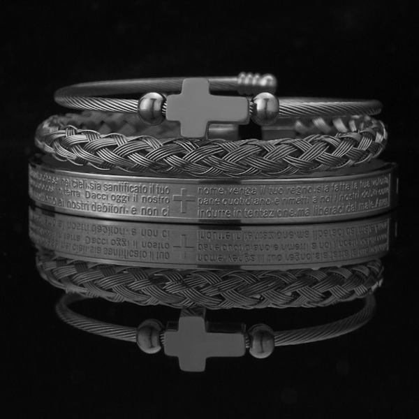 Romertal alfabet armbånd Cross Titanium stål armbånd silver