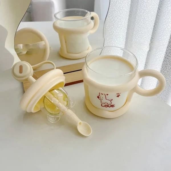 450 ml tecknad glaskopp kaffemugg GUL Yellow