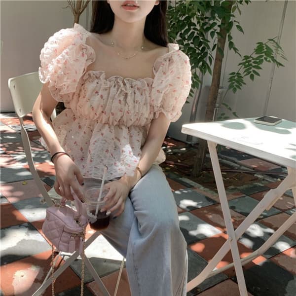 Blomstret skjortebluse M M