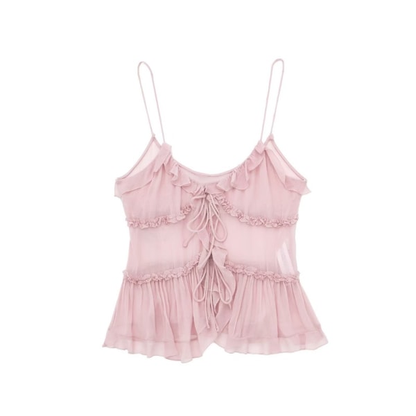 Mode Rufflad Tank Top Suspender Skjorta ROSA M Pink M