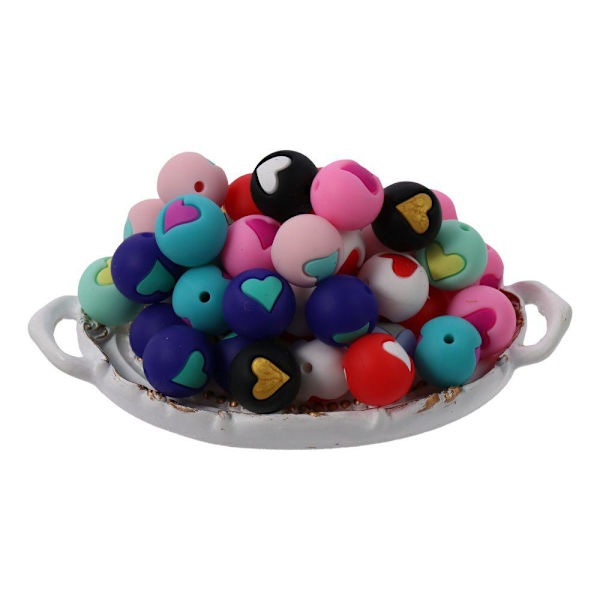 Silikonpärlor Heart Round Beads Silikon Focal Beads