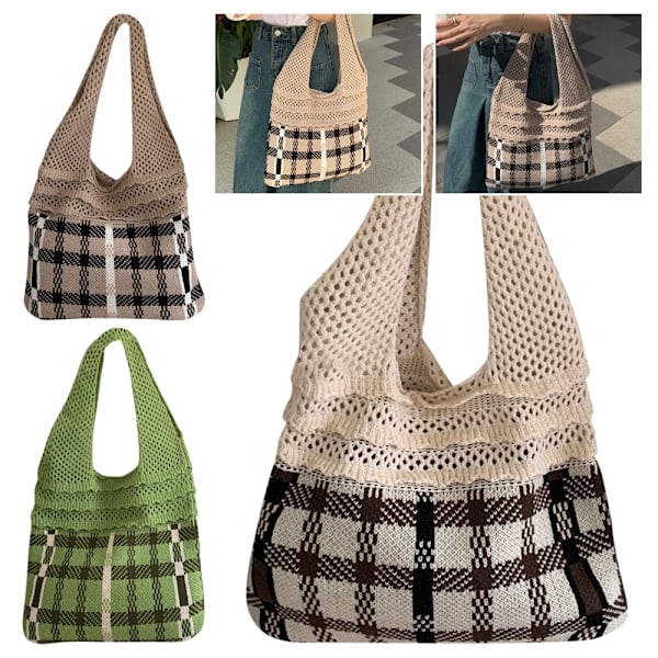 Strikkede håndvesker Heklet Tote Bag APRIKOS Apricot