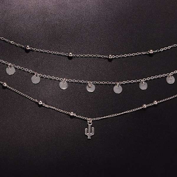 Flerlagers Halsband Lång Kedjehänge SILVER silver