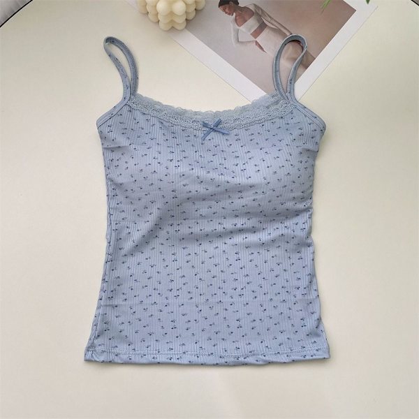 Print Camis blommiga linne BLÅ blue