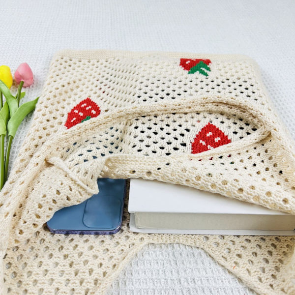 Strikkede håndtasker Hæklet Tote Bag Skuldertaske Apricot