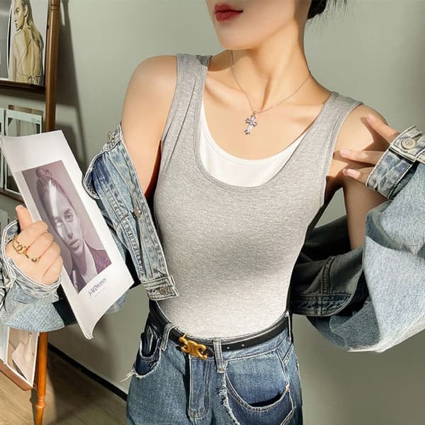 Falsk todelt tanktopp stropp HVIT White