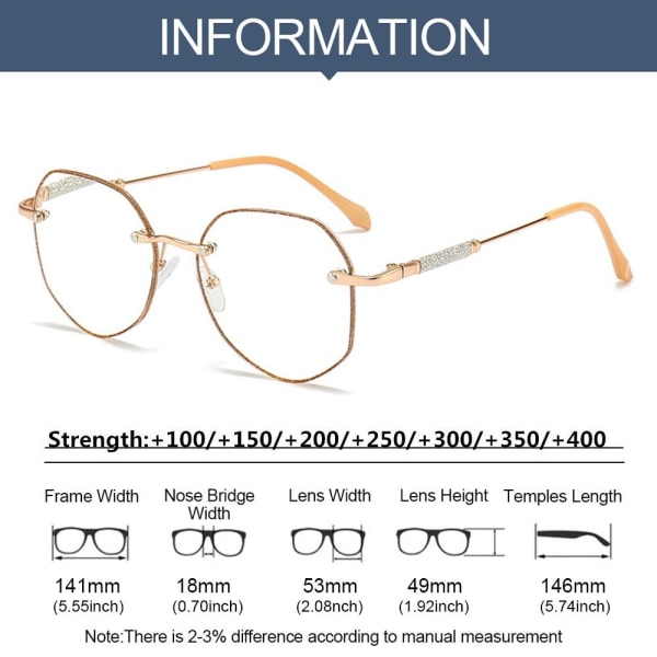 Läsglasögon Ultralätt glasögon GULD STYRKA 150 Gold Strength 150