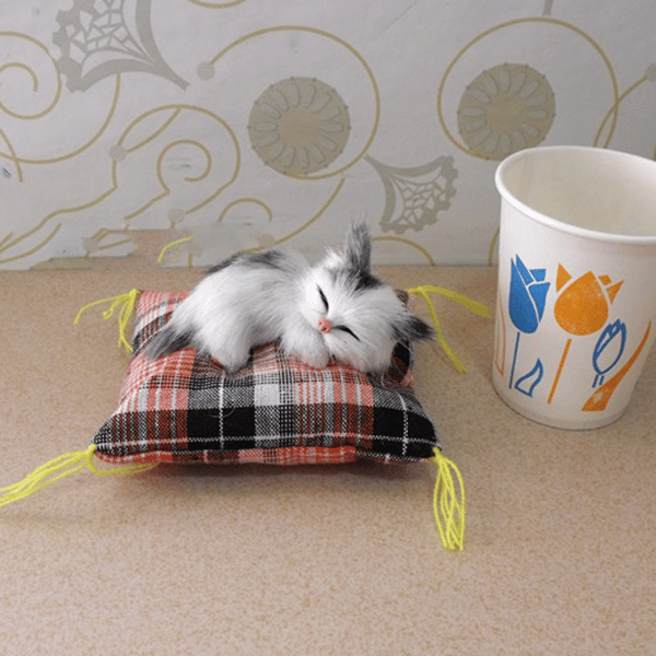 Simulerings Liggende Katte Dukke Mini Sovende Katte Ornamenter GRÅ Grey