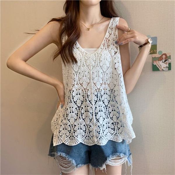 Ärmlöst linne stickad camisole APRICOT apricot