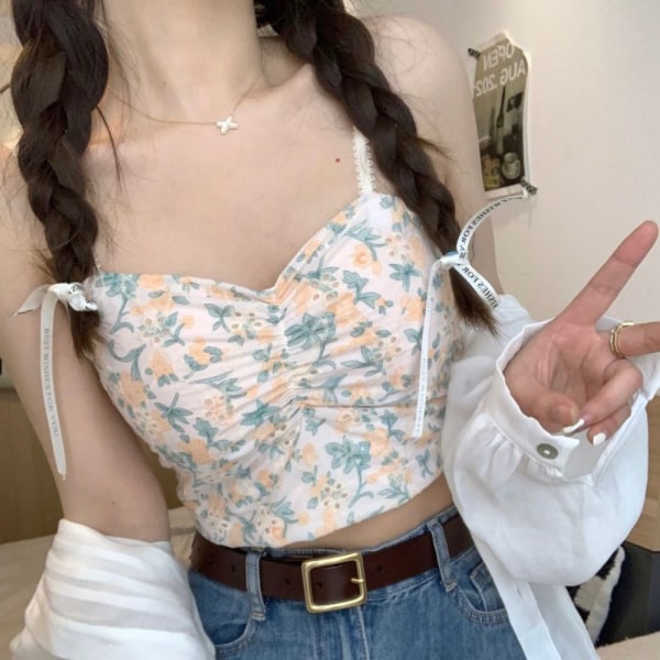 Sløyfe Stroppløs Camisole Ermeløse topper GUL GUL Yellow