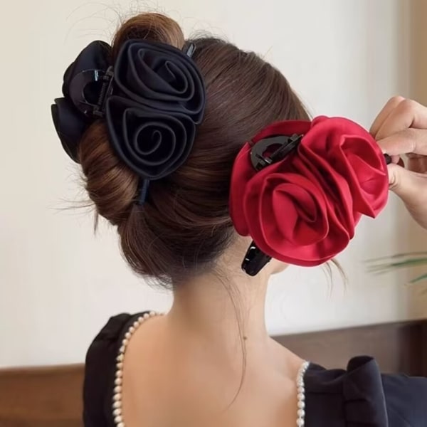 Rose Hair Claw Clips Roses Blomster Hårklør SVART Black