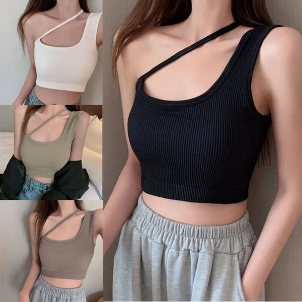 Ærmeløs Cropped Top Camis til Kvinder, SORT black