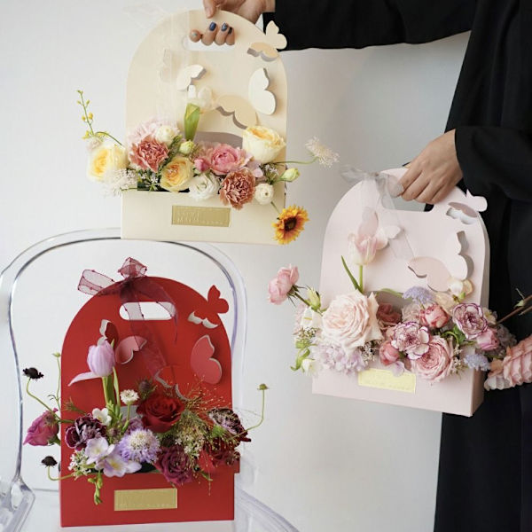 Sammenfoldelig Blomsterkasse Buket Indpakningsboks PINK REKTANGULÆR Pink Rectangular-Rectangular