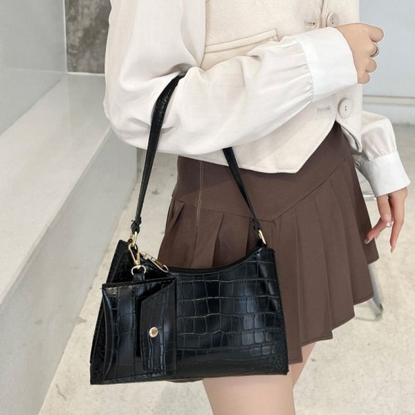 Krokodillemønster skuldertaske PU læder Crossbody taske HVID white