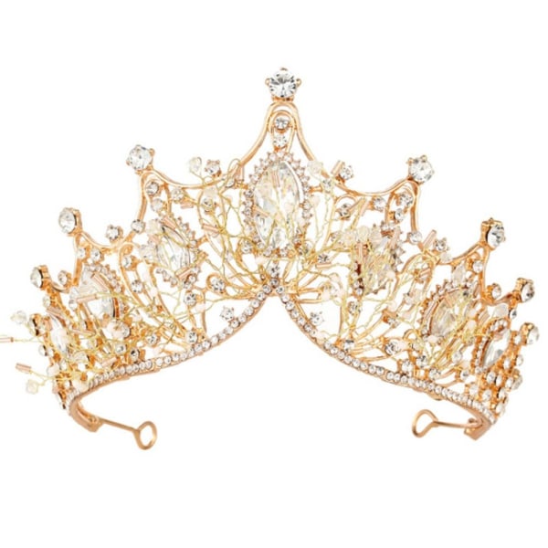 Bridal Crown Tiaras Bride Rhinestone Pannband GULD gold