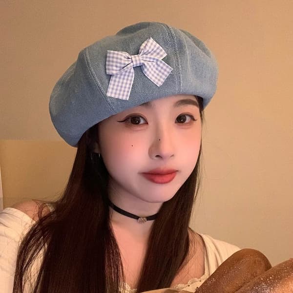 Denim Baskerhatt Målarhatt BLÅ ROSETT blue bow-bow