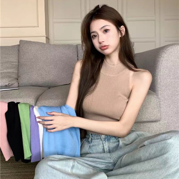 Afslappet Mode Croptop Basic Camisole GRØN Green
