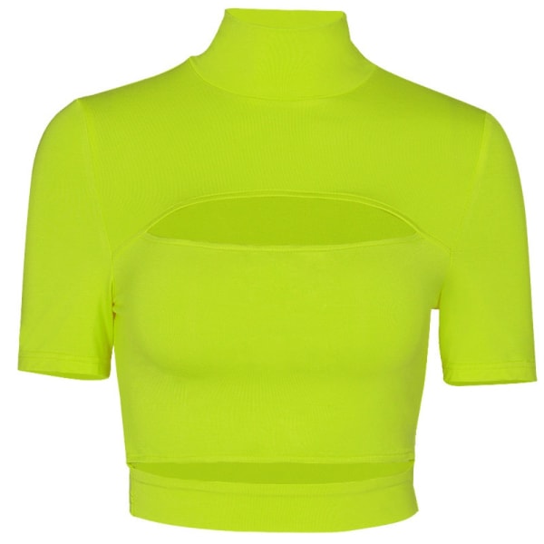 Hul ensfarget T-skjorte for kvinner med halv turtleneck T-skjorte green XL