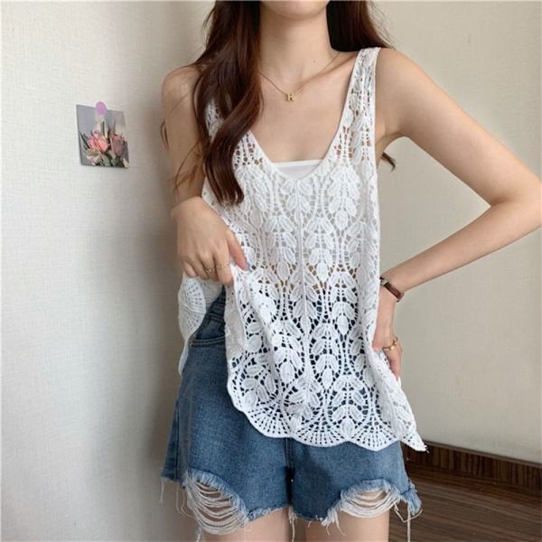 Ärmlöst linne stickad camisole APRICOT apricot